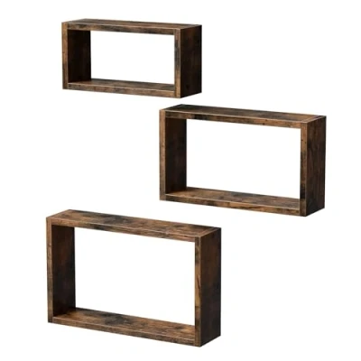 Image of VASAGLE Set of 3 Wall Shelves, Cube Length 40/35/30 cm, for Living Room, Bedroom, Study Vintage Brown LWS094X01, Rustic