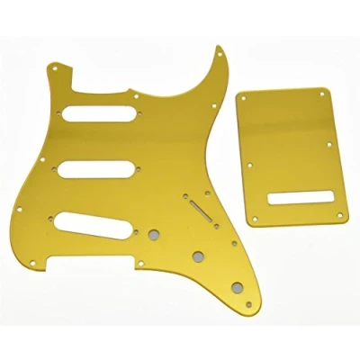Image of KAISH 11 Hole ST/Strat Style Pickguard HSS Pick Guard with ST Back Plate Tremolo Trem Cover for USA/Mexico Stratocaster/Strat Gold Mirror 1 Ply