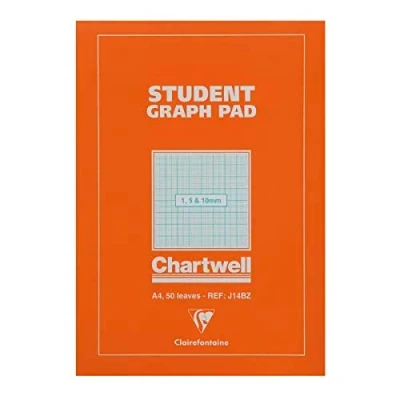 Image of Clairefontaine Chartwell 1/5/10mm Graph Pad A4 50 Leaf J14B + FREE FINCHLEY PEN