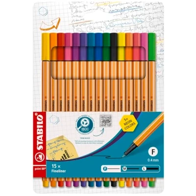 Image of Fineliner STABILO point 88 Pack of 15 Assorted Colours including 5 Neon