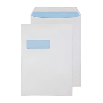 Image of Indigo C4 324mm x 229mm White Window Envelopes Peel &amp; Seal Pocket 100 GSM Pack of 50