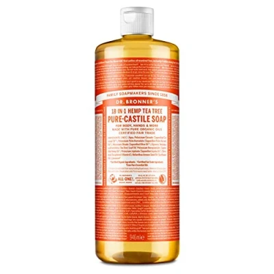 Image of Dr Bronner&#039;s 18 in 1 Pure Castile Liquid Soap, Made with Organic Oils, Used for Face, Body, Hair, Laundry, Pets and Dishes, Certified Fair Trade &amp; Vegan Friendly, 946ml Recycled Bottle