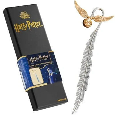 Image of Harry Potter Metal Bookmark with Hanging Charm, School University Reading Gifts (Silver/Gold)