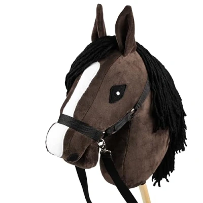 Image of SKIPPI Hobby Horse Bay, Brown on a Stick, Large A3, Halter and Reins Included, Horsing, Stick Horse, Gift for Girls, Children, Girls Toy