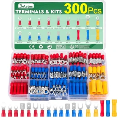 Image of Bolatus 300Pcs Electrical Crimp Connectors 0.5 6.0mm² Insulated Terminals Ring Fork Male Female Butt Electric Wire ConnectorTerminals Set for Automotive Mechanics Repairs