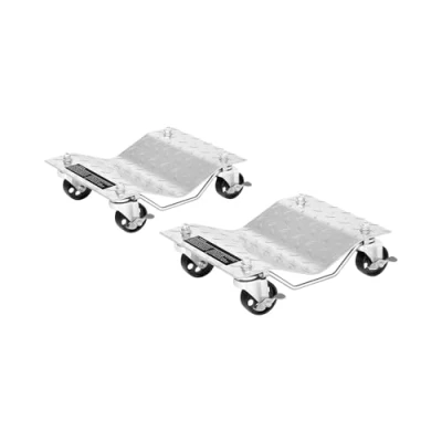 Image of MSW Wheel Dolly Car Skate Vehicle Positioning Tyre Lift Roller Diamond Plate 2 Pcs. 680kg Ea. HR 680 (Steel, Width 30cm, 4 Castors, Lock Pin, Pedal Lock)