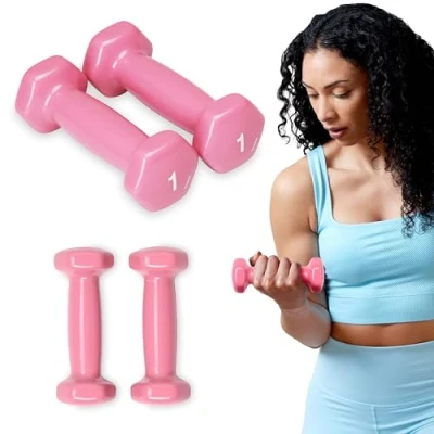 Image of SPRI Deluxe Vinyl Coated Dumbbell Set (Pink) 1 lb, of 2, Hand Weights for Muscle Toning, Step Aerobics, Strength Training, Professional Grade Unisex Workout Equipment Home &amp; Gym