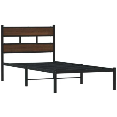 Image of vidaXL Bed Frame without Mattress with Headboard Brown Oak 107x203 cm
