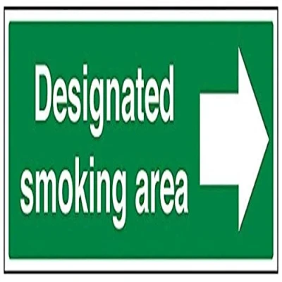 Image of V Safety 57016BJ R Designated Smoking Area/Arrow Right Prohibition Sign Landscape 450mm x 150mm 1mm Rigid Plastic, Green