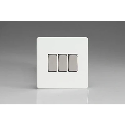 Image of Varilight 3G 1 or 2W 10A Switch Dimension Screwless Premium White XDQ3S
