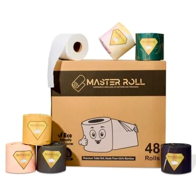 Image of Master Roll Premium Bamboo Toilet 48 Rolls 3 Ply, 300 Sheets Eco Friendly Paper, Luxury, Soft, Strong, Absorbent, Vegan Friendly, Sustainable, Biodegradable, Plastic Free