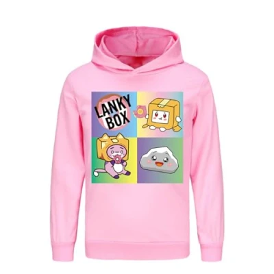Image of LANKYBOX Boys Hoodies Kids Cotton Hoodie Foxy and Boxy Prints Children&#039;s Pullover Sweatshirt Graphic Outfits (UK, Age, 9 Years, 10 Regular, Pink)