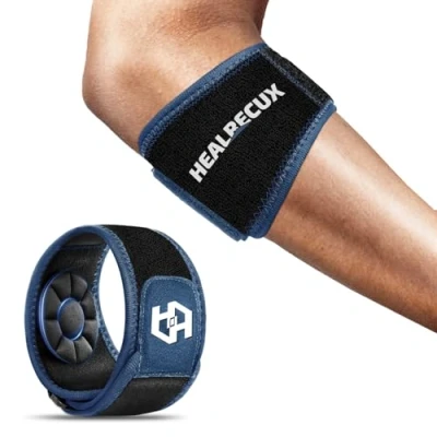 Image of Healrecux Tennis Elbow Support Strap, Golfers Brace for Men Women, Adjustable Forearm Band with Removable Compression Pad, Sleeves Sports &amp; Daily Work, Navy Blue