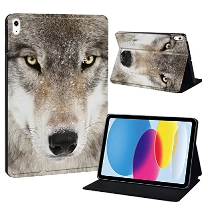 Image of Printed Tablet Case for iPad 10th Generation 2022 10.9 Inch, Slim Hard Back Gen Cover Protective Smart Stand 10 10.9&quot; (grey wolf)