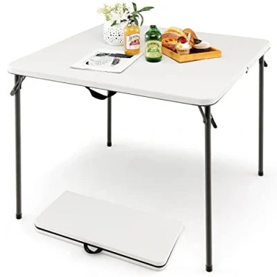 Image of SPOTRAVEL Folding Camping Table, Lightweight Portable Picnic Table with Handle, Indoor Outdoor Garden Dining for Camping, Banquet, Party (White)