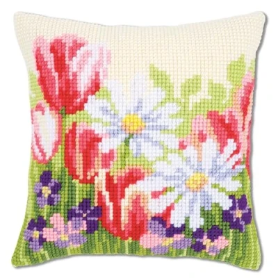 Image of Vervaco Cross Stitch Cushion Kit Spring Flowers, Cotton, Multicolour, 40 x 0,3 cm