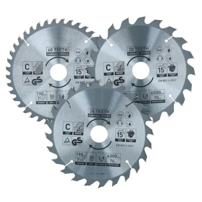 Image of Circular Saw Blade 190mm x 30mm 20 24 40 Teeth TCT Cutting Disc Wood 3pc