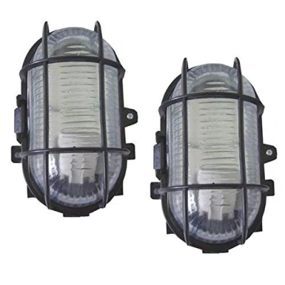 Image of 2 X Black Outdoor Garden Exterior Security Bulkhead Bulk Head Light LAMP 60W