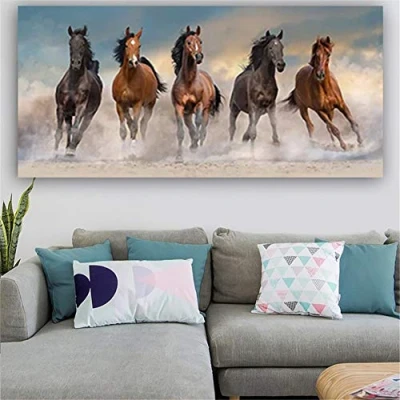 Image of 5D DIY Diamond Art Kits Large Full Drill Running Horses 30x90cm Square Painting Crystal Rhinestone Embroidery Cross Stitch Craft for Home Wall Decor