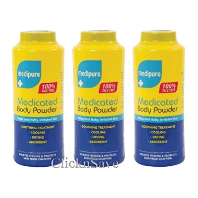 Image of DPNY Pack Of 3 Medipure Medicated Body Powder 100% Talc Free Soothing Treatment