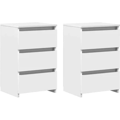 Image of vidaXL 2x Bed Cabinets White Engineered Wood Indoor Bedside Storage Cabinet