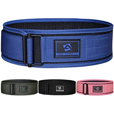 Image of AQF Weight Lifting Belt 4 Auto Lock Nylon Gym for Functional Training Bodybuilding Powerlifting Deadlift Squat and Weightlifting workout Support Men Women (XL, Blue)