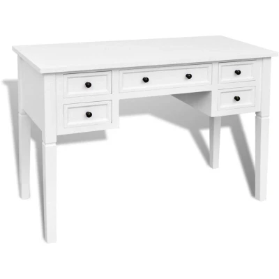 Image of vidaXL White Pine Writing Desk, Scandinavian Style, Side Table, Laptop Desk with Ample Storage