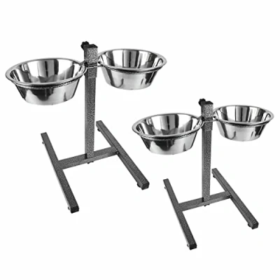 Image of Pet DOG Food Feeding Station Double Stainless Steel Bowls Set ADJUSTABLE Stand (2QTR BOWL)