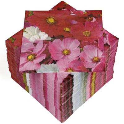 Image of HEKU 100 Napkins, 3 ply, 33 x cm, Absorbent and Practical Packaging, Made in Europe, Ideal for Weddings, Anniversaries Special Occasions, Cosmea