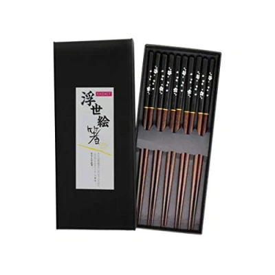 Image of EXZACT Chopsticks Gift Set Black Lacquer 5 Pairs of Reusable in a Handmade Box Japanese Style (EX CS05 BLK)