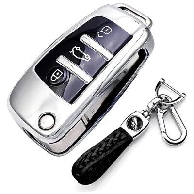 Image of RXXR Car Key Case Cover Compatible with Audi, A1 S1 A3 S3 RS3 A4 S4 RS4 A6 S6 RS6 Q2 Q3 Q7 TT TTS R8 Flip Remote Protector 3 Button Fob Leather Ring