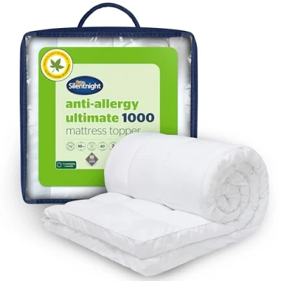 Image of Silentnight Anti Allergy Ultimate Mattress Topper Cloud Like 10cm Depth for Comfort Against Bacteria and Odour Ideal Asthma Sufferers Quilted Cover Fit Straps, King