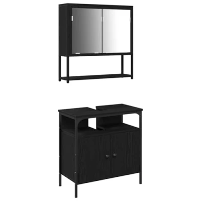 Image of vidaXL 2 Piece Black Oak Engineered Wood Bathroom Furniture Set