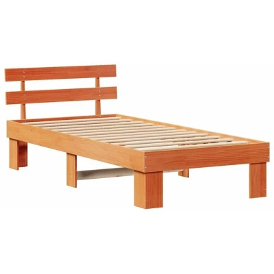 Image of vidaXL Bed Frame with Headboard Wax Brown 90x190 cm Solid Wood Pine
