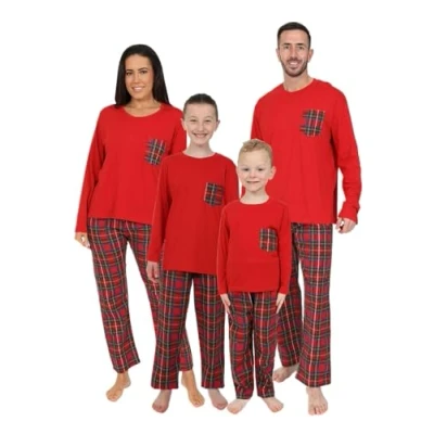 Image of Mens Family Matching Red Tartan Long Cotton Pyjamas (Medium)