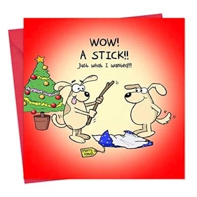 Image of Twizler Merry Christmas Card with Dog Funny Happy Xmas Womens Female Mens