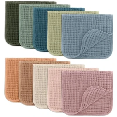 Image of Comfy Cubs Muslin Cloths for Baby, Baby Essentials, Burp Cloths, Squares, 100% Cotton, Hand Washcloths 6 Layers Extra Absorbent and Soft (Multi, 10 Pack, 50 X 25 CM)