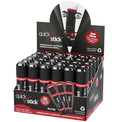 Image of Quick Stick Glue Pack of 30 x 9g Multipack Strong Hold Original Quality Adhesive Safe Small Sticks for School &amp; Children, Crafting Glue, Scrapbooking, Office, Supplies and Much More
