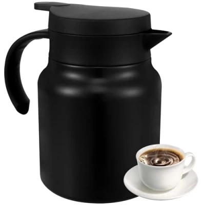 Image of Thermal Coffee Carafe 1000ML Insulated Water Pitcher Stainless Steel Tea Pot with Detachable Strainer Leak Proof Vacuum for Hot or Cold Drinks(Black)