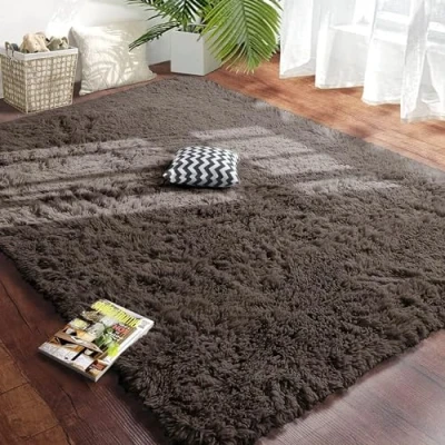 Image of Hafaa Rugs Living Room 2 Pack Fluffy Shaggy Small Brown Area for Bedroom Anti Slip Modern Super Soft Thick Pile Rug Plush Carpet Non Shedding Easy To Clean, 50cm x 80cm
