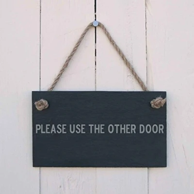 Image of &#039;Please use the other door&#039; Slate Hanging Sign