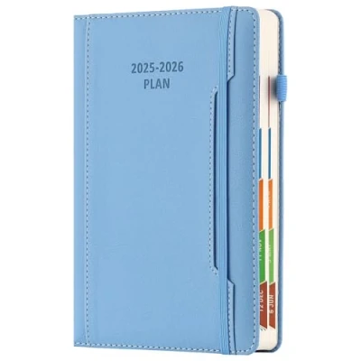 Image of Academic Diary Year 2025 26 A5 Page A Day,Mid Planner Jul to Jun 2026,Hardcover Agenda with Pen Holder, Front Pocket,Colorful Monthly Tab,Elastic Closure (Blue)