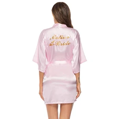 Image of Vlazom Bride Bridesmaid Robes Silk Bridal Party Kimono Robes, Dressing Gown Glitter Gift for Wedding Pink (Mother of Bride) M(UK 8 10)