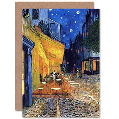 Image of Wee Blue Coo Vincent Van Gogh Cafe Terrace Place Du Forum Arles 1888 Sealed Greeting Card Plus Envelope Blank inside