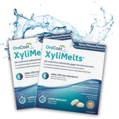 Image of OraCoat XyliMelts 80 Adhesive Tablets Against Dry Mouth Discreet Can Be Used During Sleep Vegan Without Mint