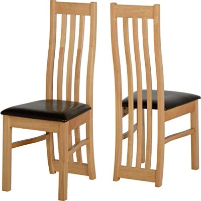Image of Seconique Ainsley Dining Chair Set of 2 in Oak Veneer/Brown Pu