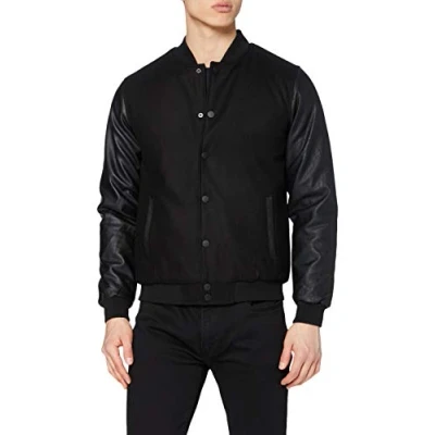 Image of Urban Classics Men&#039;s Apparel Oldschool College Jacket blk/blk Size:L