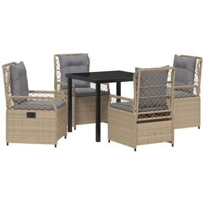 Image of vidaXL 5 Piece Garden Dining Set Beige Poly Rattan
