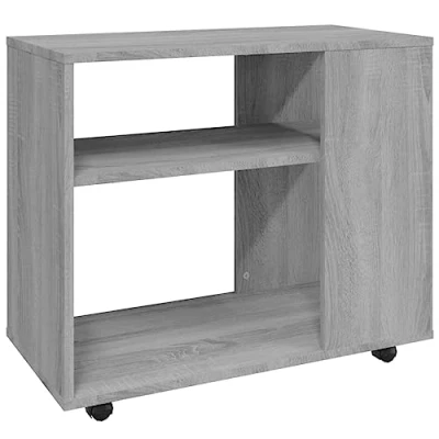 Image of vidaXL Side Table Grey Sonoma Engineered Wood Coffee with Wheels and Storage Space Elegant Furniture for Living Room