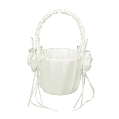 Image of Bud Decorated Wedding Flower Girl Basket Ivory
